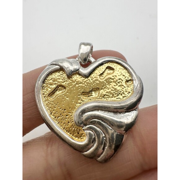 Gorham Jewelry - Sterling Silver & Gold Overlay Gorham Heart Pendant “Footprints”